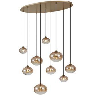 QAZQA Art D&eacute;co L&aacute;mpara Colgante Art Deco Dorada Con Cristal &Aacute;mbar 9 Luces - Jia Acero /vidrio Ovalada /esfera Adecuado Para Led Max. 9 X 8 Watt - Qazqa