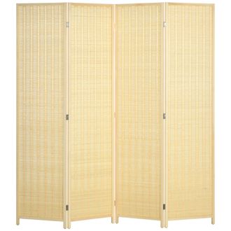 HOMCOM Separador De Ambientes Plegable De Cuatro Paneles, 180 Cm De Altura, Para Interiores, Fabricado En Madera Y Bamb&uacute;, Estilo Bohemio, Color Natural