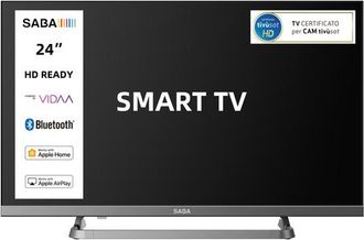 Saba Smart Tv 24 Pollici Hd Ready, Sistema Operativo Vidaa, Triplo Ter Dvbt2/c/s2 Hevc Main10, Certificato Tivusat, Piedistallo Centrale, Dolby Audio