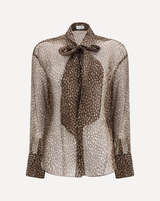 Brunello Cucinelli Camicia in organza di seta Dapple con Neck Tie Woman M
