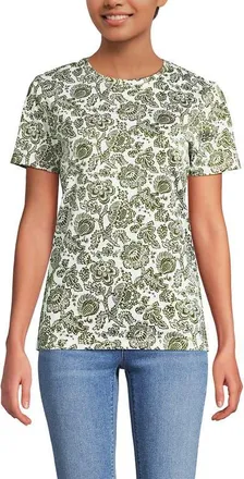 Lands End Supima Cotton Crewneck T-Shirt in Ivory/artichoke Floral Medley at Nordstrom, Size Medium P
