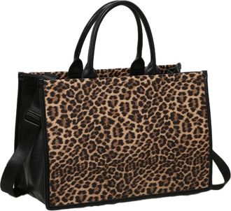 Generic Leopard Print Travel Tote Bag, Black Trim, Luggage Strap Compatible, Fashion Shopping Handbag, Animal Pattern Design (Brown)