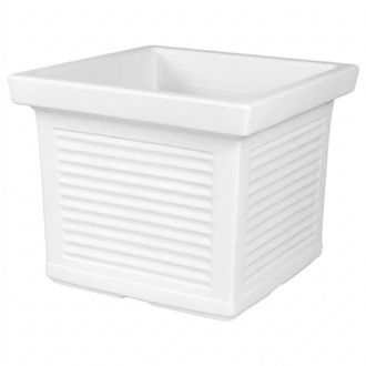 Monacis Jarr&oacute;n Cuadrado Decorativo Cl&aacute;sico Tradicional De 40x40 Cm Y 33 Cm De Alto, Fabricado En Pol&iacute;mero Blanco Resistente Para Plantas De Jard&iacute;n Y Terraza