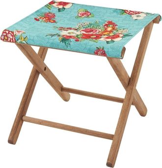 Vent de Boh&egrave;me Taburete plegable de haya y tela floral azul