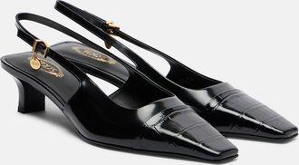 Tod's Croc-effect patent leather slingback pumps
