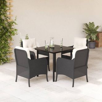 vidaXL Set De Muebles Jard&iacute;n 5 Pzas Con Cojines Rat&aacute;n Sint&eacute;tico Negro Vidaxl