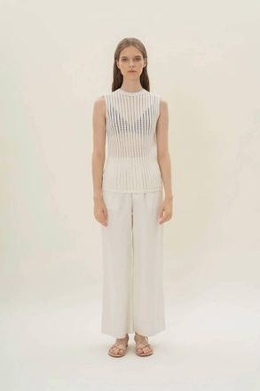 Elan Open Knit Sleeveless Top In White
