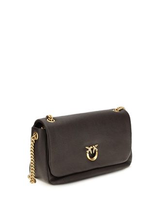 Pinko Womens Shoulder Bag Love Birds Click Soft Horizontal Brown Marasca Marasca-Antique Gold Calf Leather (bos Taurus) Marasca/antique
