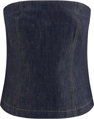 Brunello Cucinelli Denim Effect Twill Bandeau Top - Dames - Tops - Blauw - Maat: XS Denim