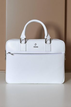 D'Arienzo Borsa Ventiquattrore in pelle di vitello bianca saffiano tasca zip DArienzo, Seleziona Taglia Unica, Colore Bianco