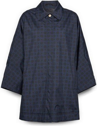 Elena Miro Monogram Nylon Caban - Dames - Ponchos - Blauw - S/M - Nylon - Jassen