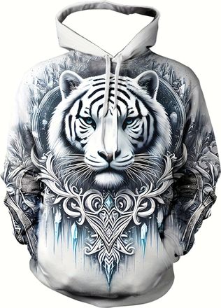 Generic Mens Novelty 3D Tiger Graphic Hoodies Animal Print Fashion Sweatshirt with Pocket Pullover Hoodies for Men (Tiger-1,6XL)