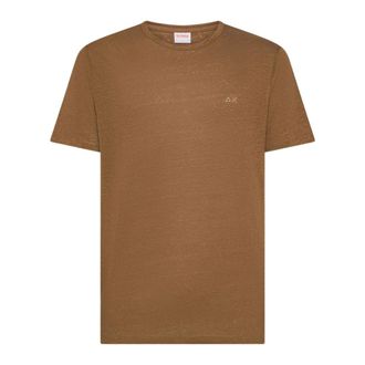 Sun 68 T-Shirts, male, Brown, Size: 3XL T-Shirt Jersey Linen S/S