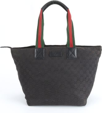 Gucci Black Leather Canvas Tote Bag (Pre-Owned)