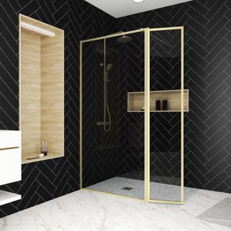Aurlane Parete per doccia e Deflettore 100+40x200 cm - Finitura Oro Spazzolato - GOLDY CONTOURING