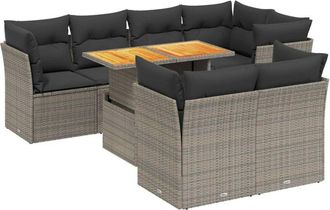 vidaXL Vidaxl - Set De Sof&aacute;s De Jard&iacute;n 8 Pzas Y Cojines Rat&aacute;n Sint&eacute;tico Gris