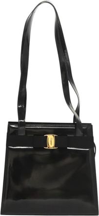 Ferragamo Vara Black Patent Leather Shoulder Bag (Pre-Owned)