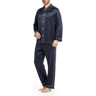 LilySilk Unique Silk Pajamas Set in Navy Blue at Nordstrom, Size Medium