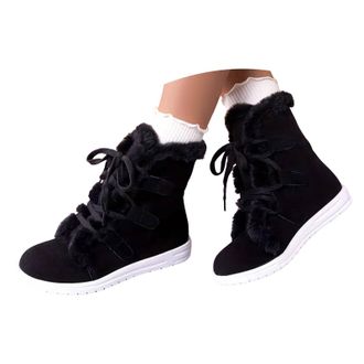 Generic Womens Furry Mid Calf Low Heel Anti-Slip Warm Booties Comfortable for Outdoor Walking Hiking Lace up Snow Boots for women Non Slip Combat Boots