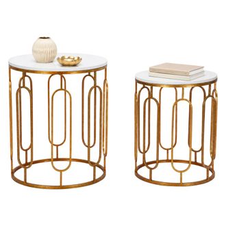 Dmora Mesas De Sal&oacute;n Alexan, Set De 2, Superficie Efecto M&aacute;rmol, Forma Redonda, Color Blanco, 46x46x55h Cm Blanco M&aacute;rmol