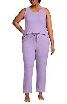 Lands End Plus Size Brushed Cozy Waffle Jersey 3 Piece Pajama Set - Tank Top Pant and Robe in Whisper Lilac at Nordstrom, Size 1X
