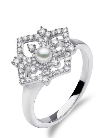 Yoko London 18kt white gold Petal diamond and pearl ring - Silver