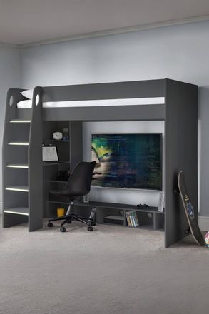 Julian Bowen Nebula Gaming Highsleeper Loft Bed with Desk in Dark Grey | Size: Single
