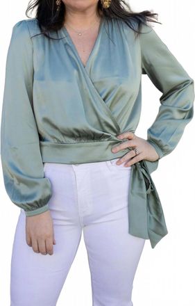 Apricot Soft Satin Wrap Top In Mint
