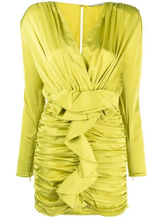 New Arrivals ruffle-detailed satin minidress - women - Polyester - 38 - Green