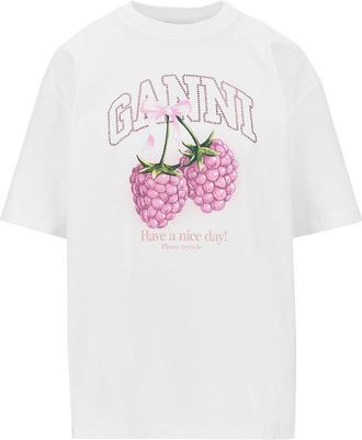 Ganni Cotton T-shirt with Raspberries print Woman S
