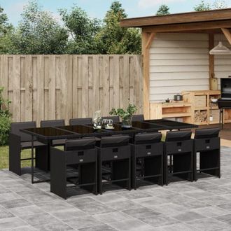 vidaXL Set De Comedor Jard&iacute;n 11 Pzas Con Cojines Rat&aacute;n Sint&eacute;tico Negro Vidaxl