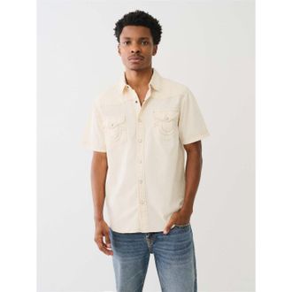 True Religion Mens Regular Fit Short Sleeve Shirt in Winter White - Size X-Small