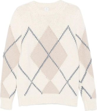 Eleventy Trui met ronde hals en diamanten patroon - Beige