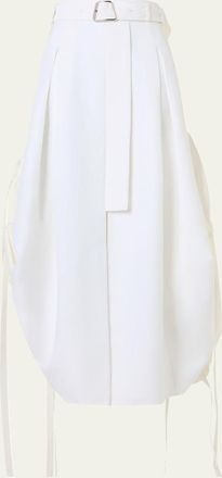 Akris Belted Side-Gathered Midi Skirt