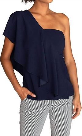 Trina Turk Glamorous One-Shoulder Flounce Top In Indigo