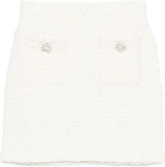 Self Portrait Cream Textured Knit Mini Skirt