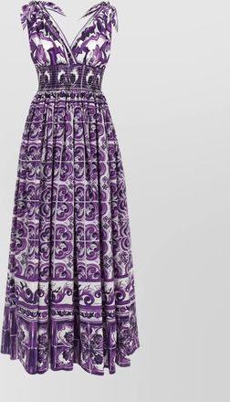 Dolce & Gabbana smocked v-neck maxi dress with tie straps