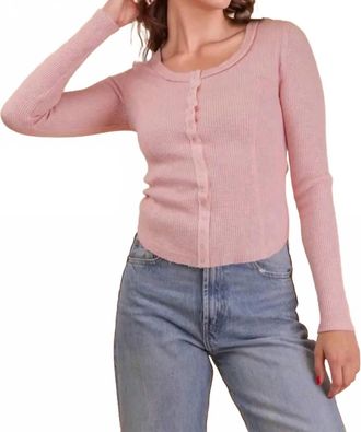 Very J Rib Knit Button Top In Pink