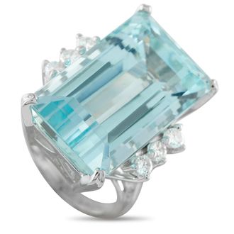 Luxury Bazaar 14K White Gold 0.36ct Diamond and Aquamarine Ring MF34-122325
