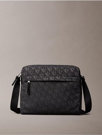 Calvin Klein Mens Allover Monogram Logo Flight Bag - Black