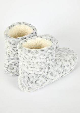 Roman Leopard Print Faux Fur Bootie Slipper