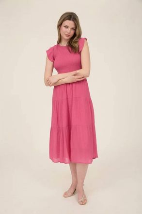 Blu Pepper Smocked Tiered Midi Dress In Hot Pink