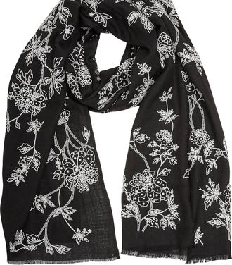 Janavi Womens Beaded Floral Scarf In Black White