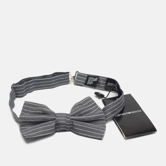 Emporio Armani Grey Striped Papillon Annodato Bow Tie
