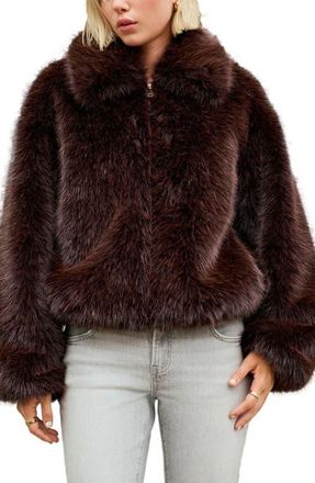 Next Faux Fur Zip Jacket in Brown at Nordstrom, Size Medium