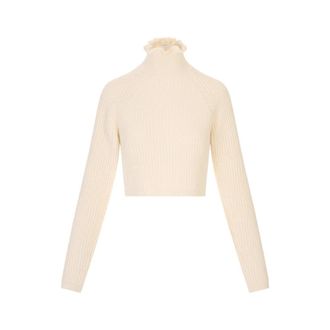 Max Mara Campo Cropped Turtleneck Jumper - female - Max Mara - Turtlenecks - Beige - M - Knitwear