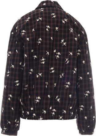 Ganni Womens Bomber Jacket Check Flower Cappuccino Organic Cotton