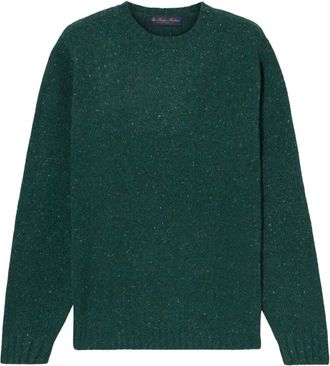 Brooks Brothers Gespikkelde wollen trui met ronde hals - Dames - Ronde hals truien - Groen - L - Wol - Truien & Vesten