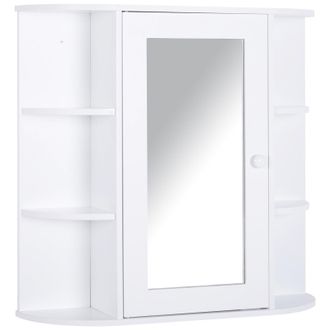 HOMCOM Wall Mounted Bathroom Cabinet w/ Mirror Single Door Storage Shelves | TJ Hughes