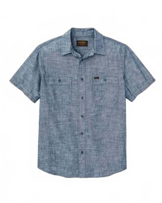 Filson Mens Short Sleeve Embroidered Shirt In Rinsed Indigo Chambray